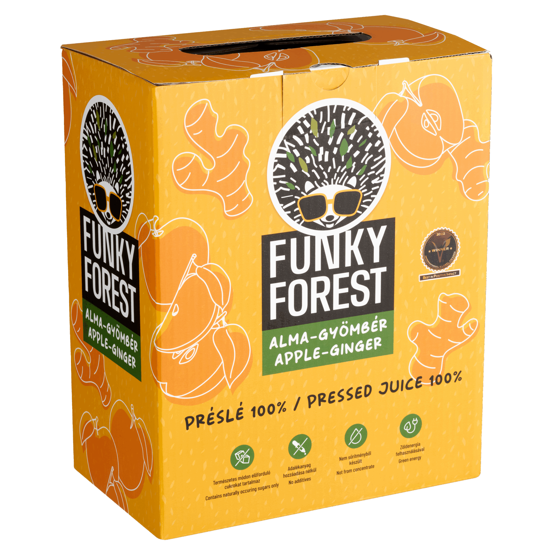 Funky Forest® 100%-os préslé, alma-gyömbér 3L Bag-in-Box
